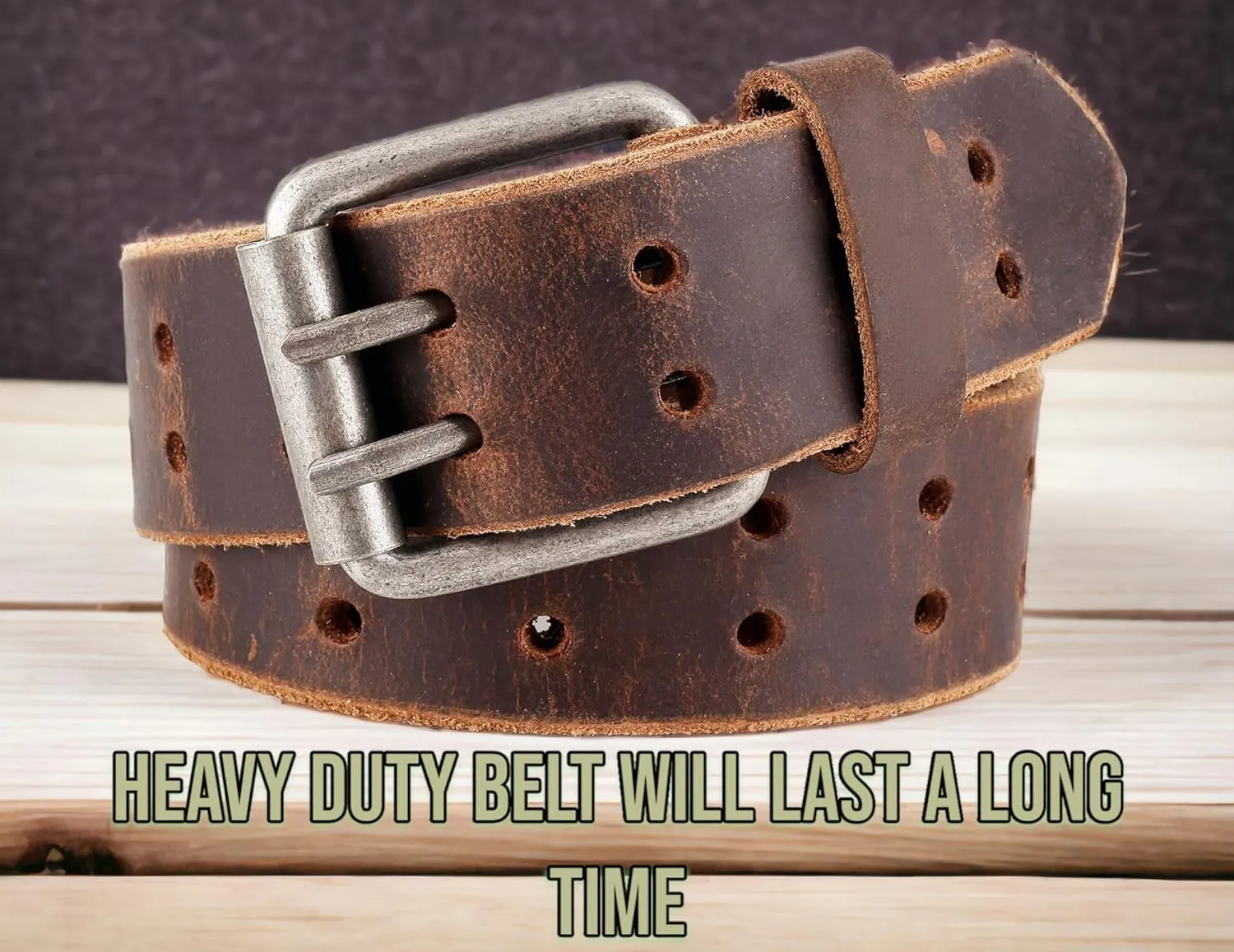 F&L CLASSIC Leather Work Belt, Heavy Duty Double Prong full grain Leather Belts for Men 1 1/2", Mens Casual Belts for Jeans