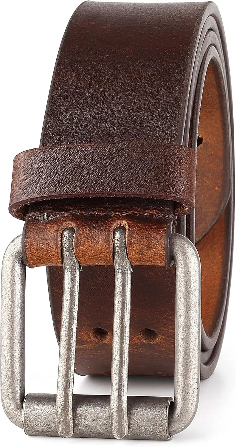F&L CLASSIC Leather Work Belt, Heavy Duty Double Prong full grain Leather Belts for Men 1 1/2", Mens Casual Belts for Jeans