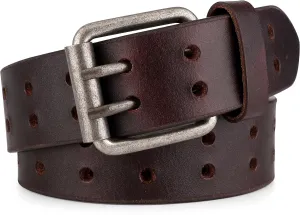 F&L CLASSIC Leather Work Belt, Heavy Duty Double Prong full grain Leather Belts for Men 1 1/2", Mens Casual Belts for Jeans