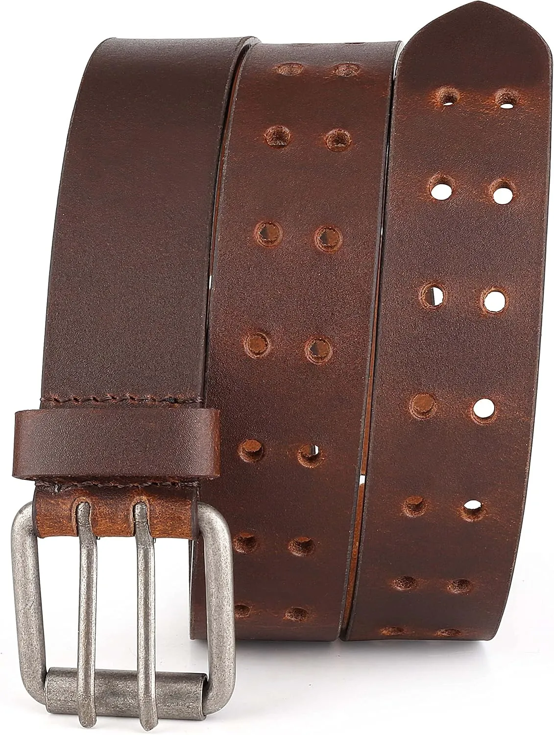 F&L CLASSIC Leather Work Belt, Heavy Duty Double Prong full grain Leather Belts for Men 1 1/2", Mens Casual Belts for Jeans