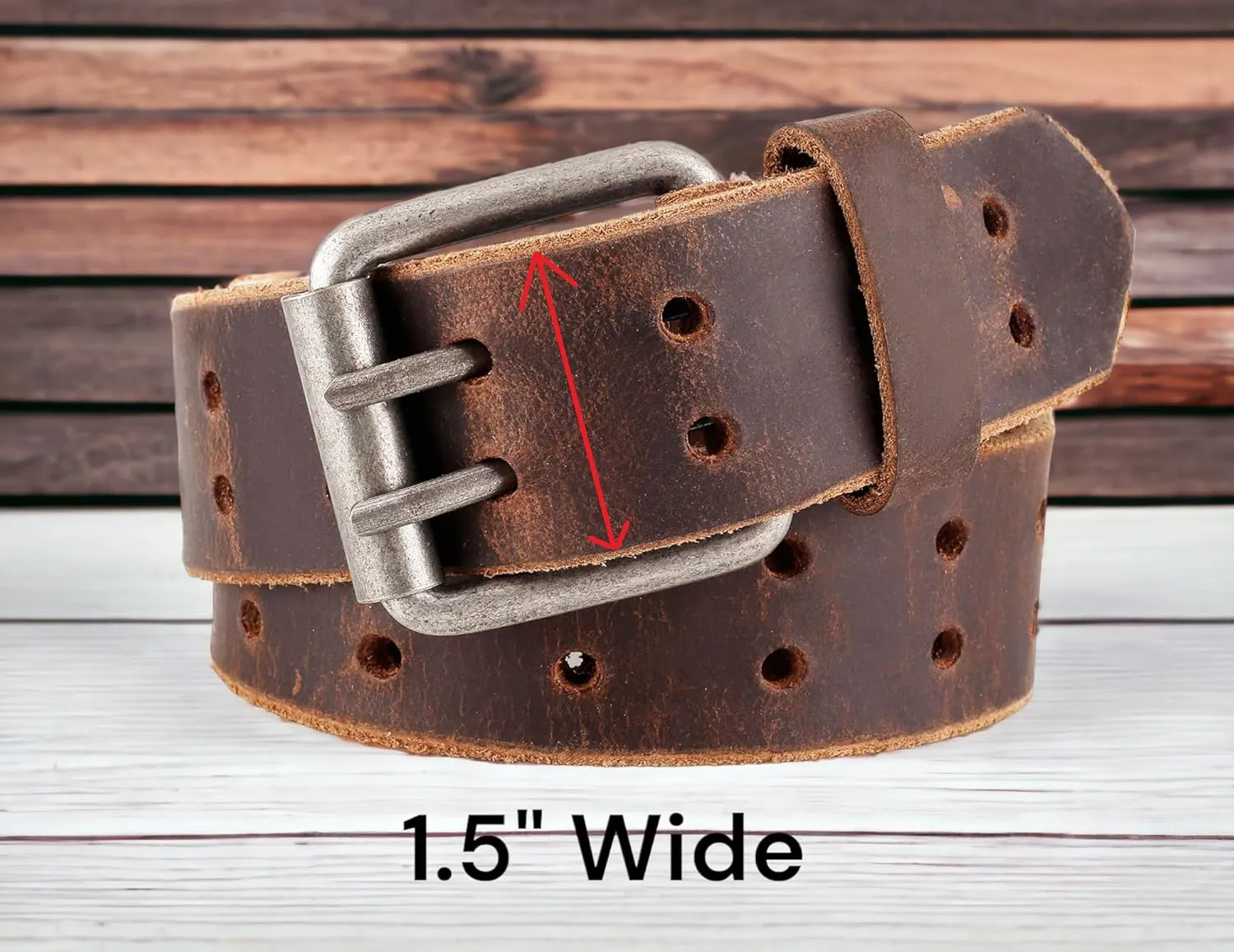 F&L CLASSIC Leather Work Belt, Heavy Duty Double Prong full grain Leather Belts for Men 1 1/2", Mens Casual Belts for Jeans