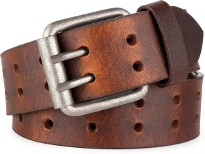 F&L CLASSIC Leather Work Belt, Heavy Duty Double Prong full grain Leather Belts for Men 1 1/2", Mens Casual Belts for Jeans