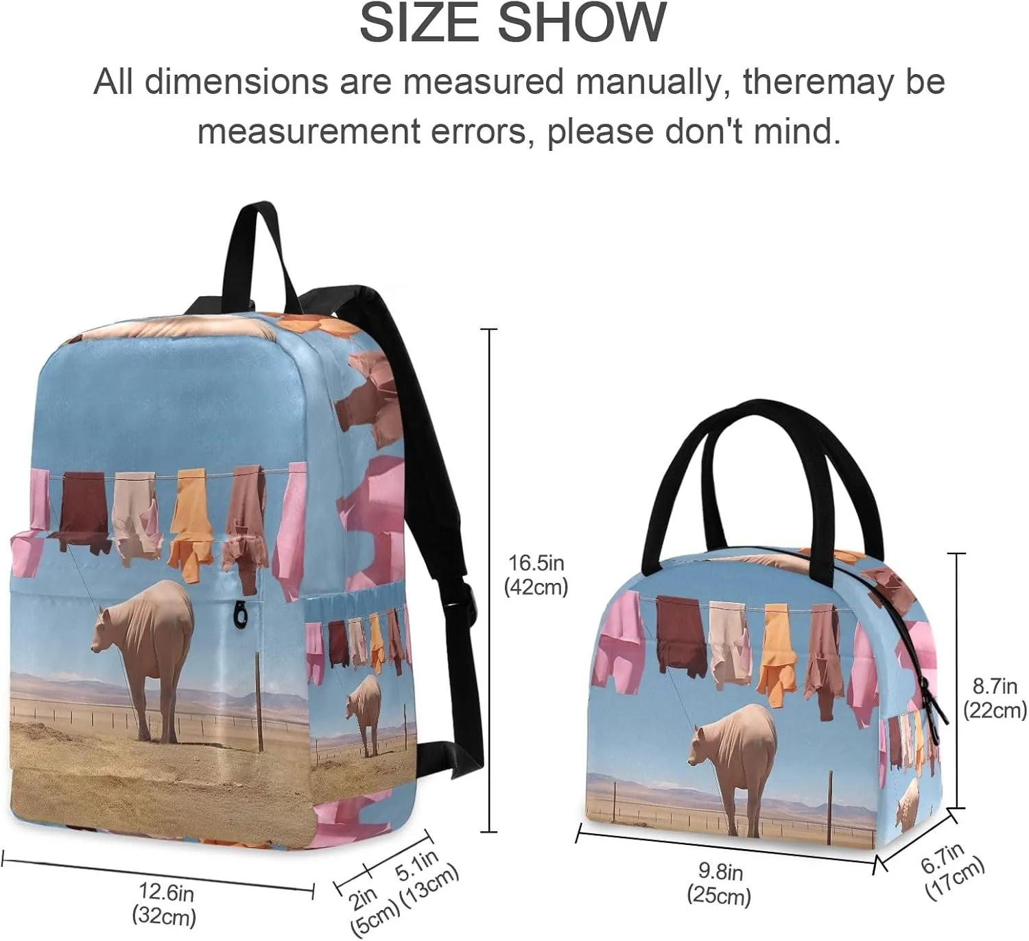 Farm Background Laundry on a Line Backpack Set Cooler Bags Insulated Waterproof, Girl Backpacks with Lunchbox