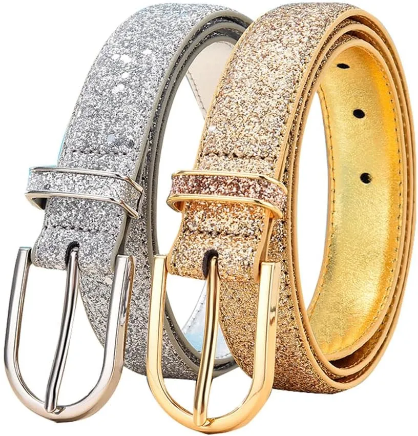 Fashion Sparkly PU Leather Waist Belts for Women Formal Dresses Jeans