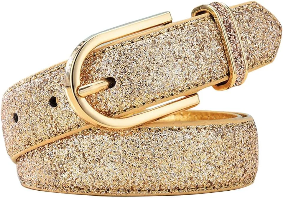 Fashion Sparkly PU Leather Waist Belts for Women Formal Dresses Jeans