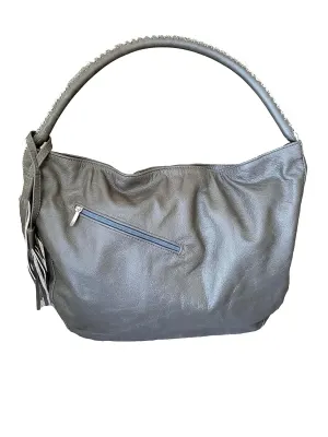 Fgalaze Gray Leather Hobo Bag with Tassel, Everyday Casual Rustic Handbags, Sofia