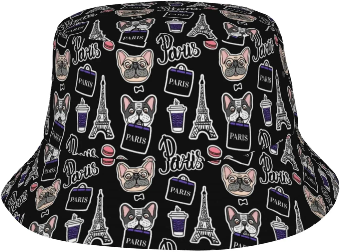 Fisherman Cap Dog is Holding A Shopping Bag in Paris Unisex Sun Hats Vacation Beach Bucket Hat
