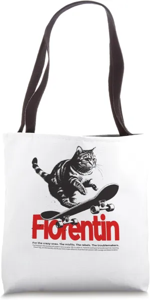 FLORENTIN - Cute Boy Name with cool with cool Cat Skateboard Tote Bag