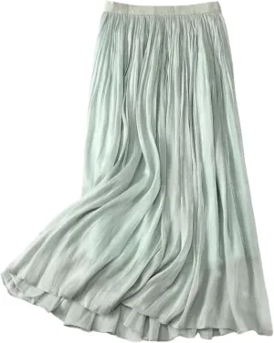 Fnfmrfmr Women Casual Long Skirt Solid Harajuku Elastic High Waist Loose A-Line Midi Skirts