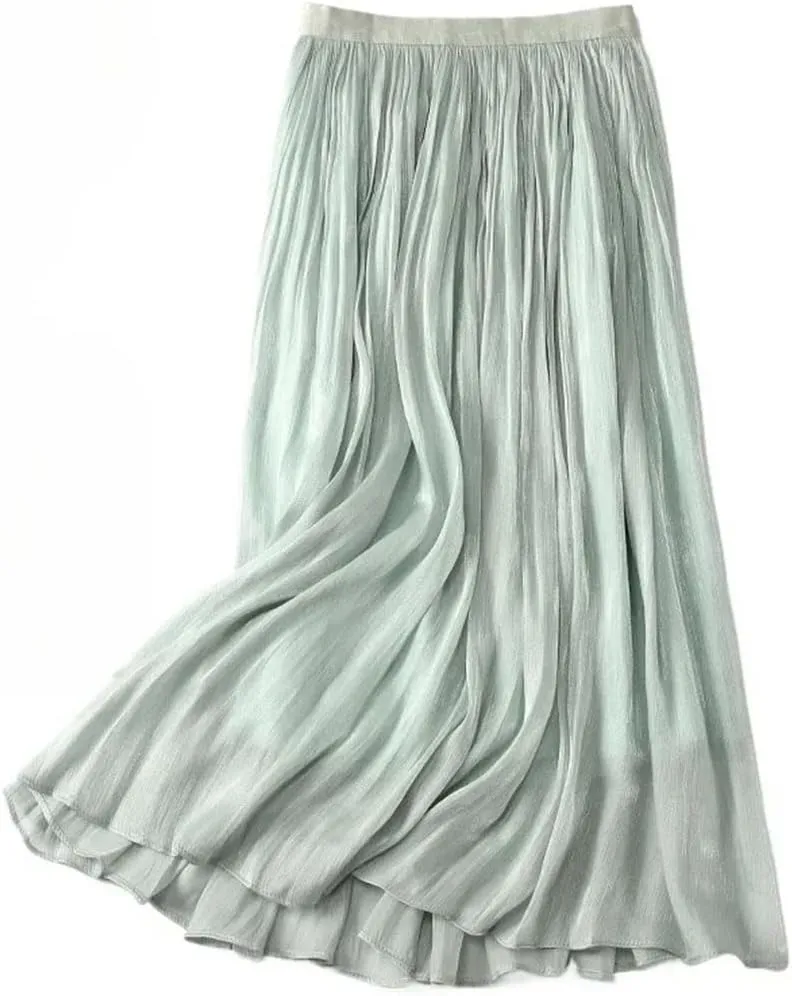 Fnfmrfmr Women Casual Long Skirt Solid Harajuku Elastic High Waist Loose A-Line Midi Skirts