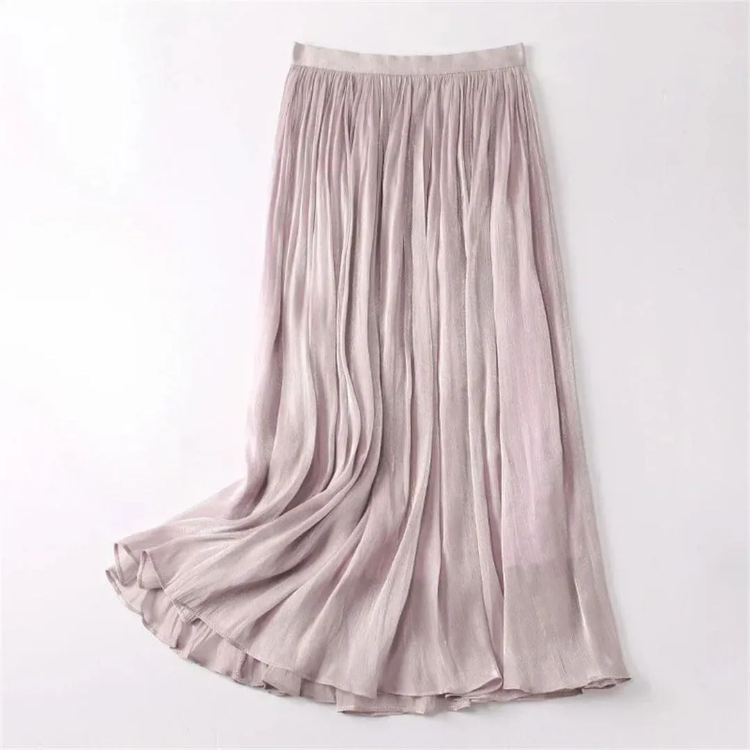Fnfmrfmr Women Casual Long Skirt Solid Harajuku Elastic High Waist Loose A-Line Midi Skirts