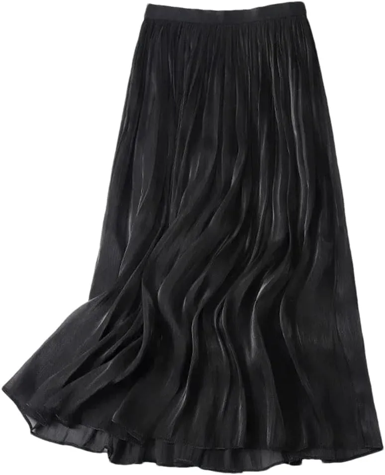 Fnfmrfmr Women Casual Long Skirt Solid Harajuku Elastic High Waist Loose A-Line Midi Skirts