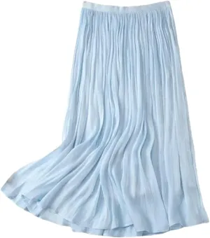 Fnfmrfmr Women Casual Long Skirt Solid Harajuku Elastic High Waist Loose A-Line Midi Skirts