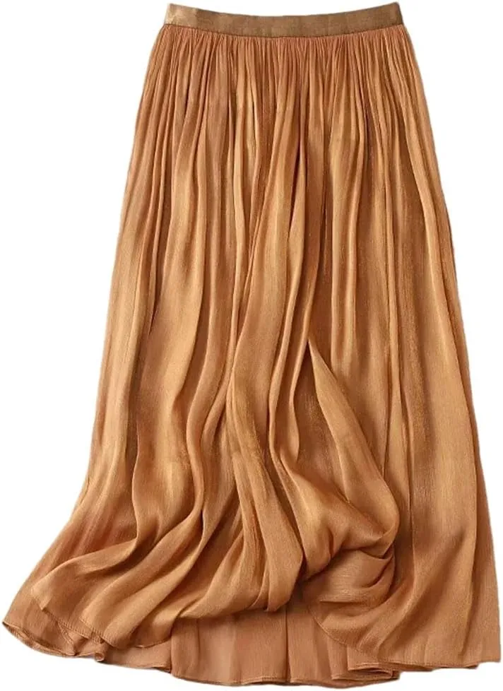 Fnfmrfmr Women Casual Long Skirt Solid Harajuku Elastic High Waist Loose A-Line Midi Skirts