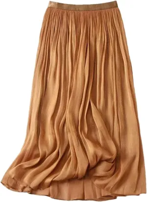 Fnfmrfmr Women Casual Long Skirt Solid Harajuku Elastic High Waist Loose A-Line Midi Skirts