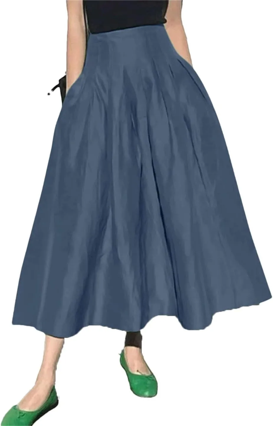 Fnfmrfmr Women High Waist Long Skirt Solid Pleated Zipper A Line Party Office Lady Work Skirts