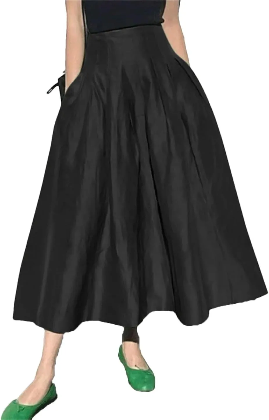 Fnfmrfmr Women High Waist Long Skirt Solid Pleated Zipper A Line Party Office Lady Work Skirts