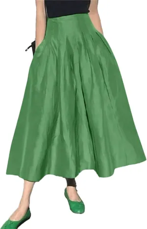 Fnfmrfmr Women High Waist Long Skirt Solid Pleated Zipper A Line Party Office Lady Work Skirts