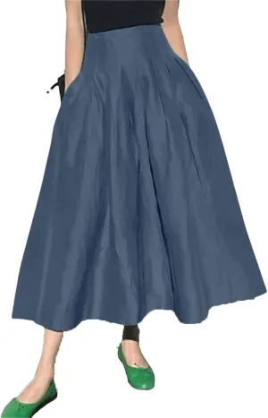 Fnfmrfmr Women High Waist Long Skirt Solid Pleated Zipper A Line Party Office Lady Work Skirts