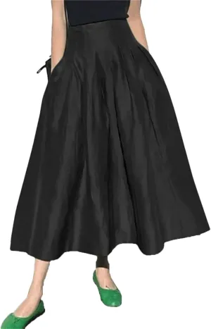 Fnfmrfmr Women High Waist Long Skirt Solid Pleated Zipper A Line Party Office Lady Work Skirts