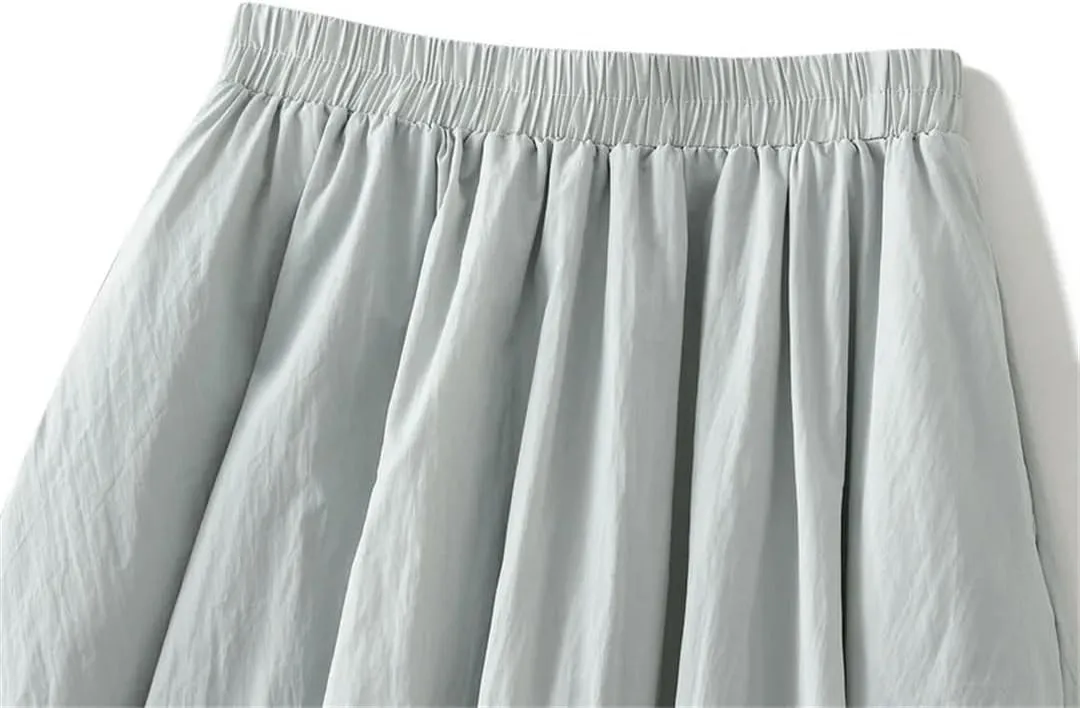 Fnfmrfmr Women Pleated Solid A-Line Skirt Elastic High Waist Loose Casual Mid Length Skirts
