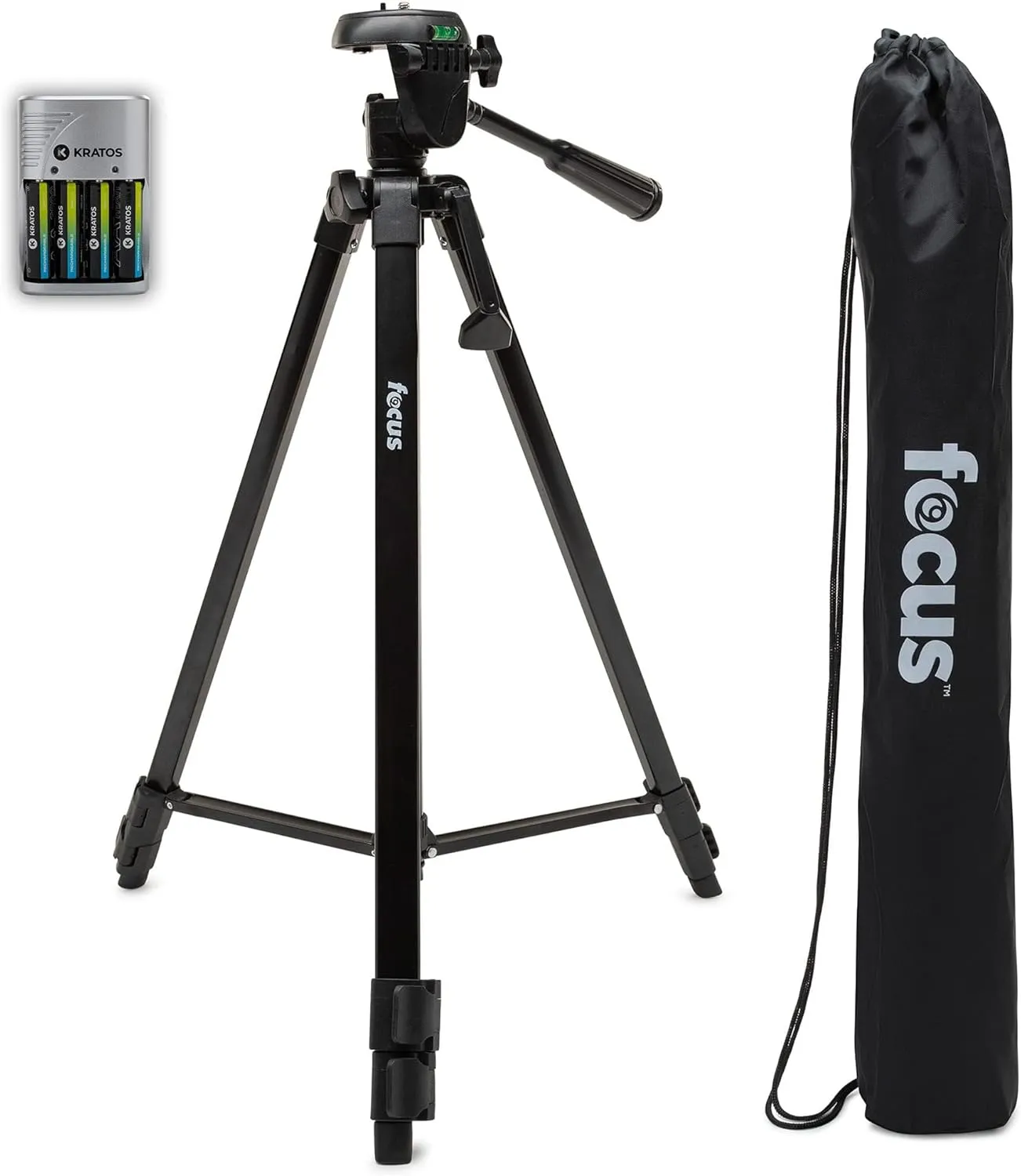Focus Camera 59" Travel DSLR Camera Tripod Stand with Bag and Rechargeable Batteries, Lightweight, Nikon/Canon/Sony Camera Compatible, Professional Tri Pod