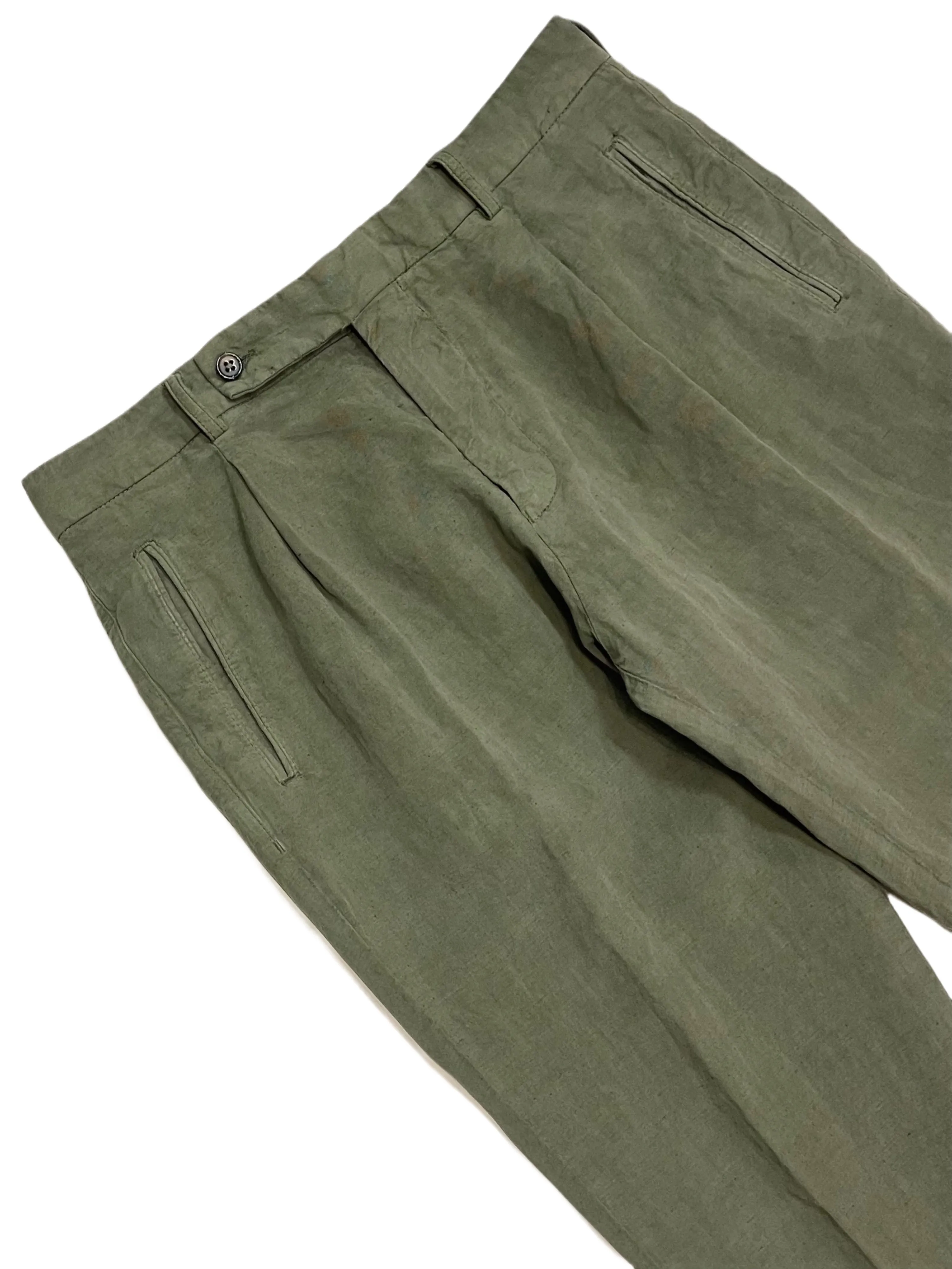 FRESH Positano Lyocell Linen Pleated Chino Pants In Green