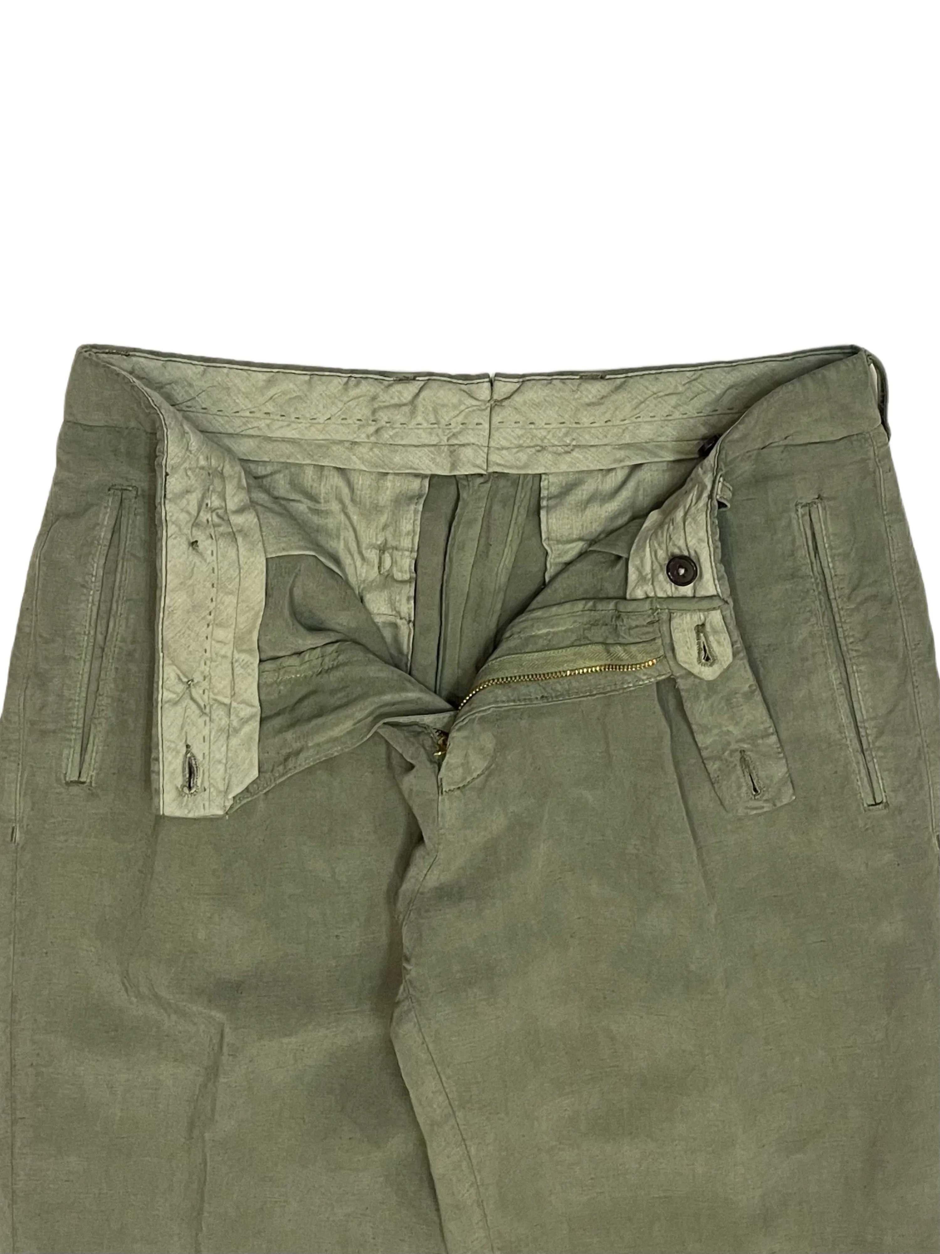 FRESH Positano Lyocell Linen Pleated Chino Pants In Green