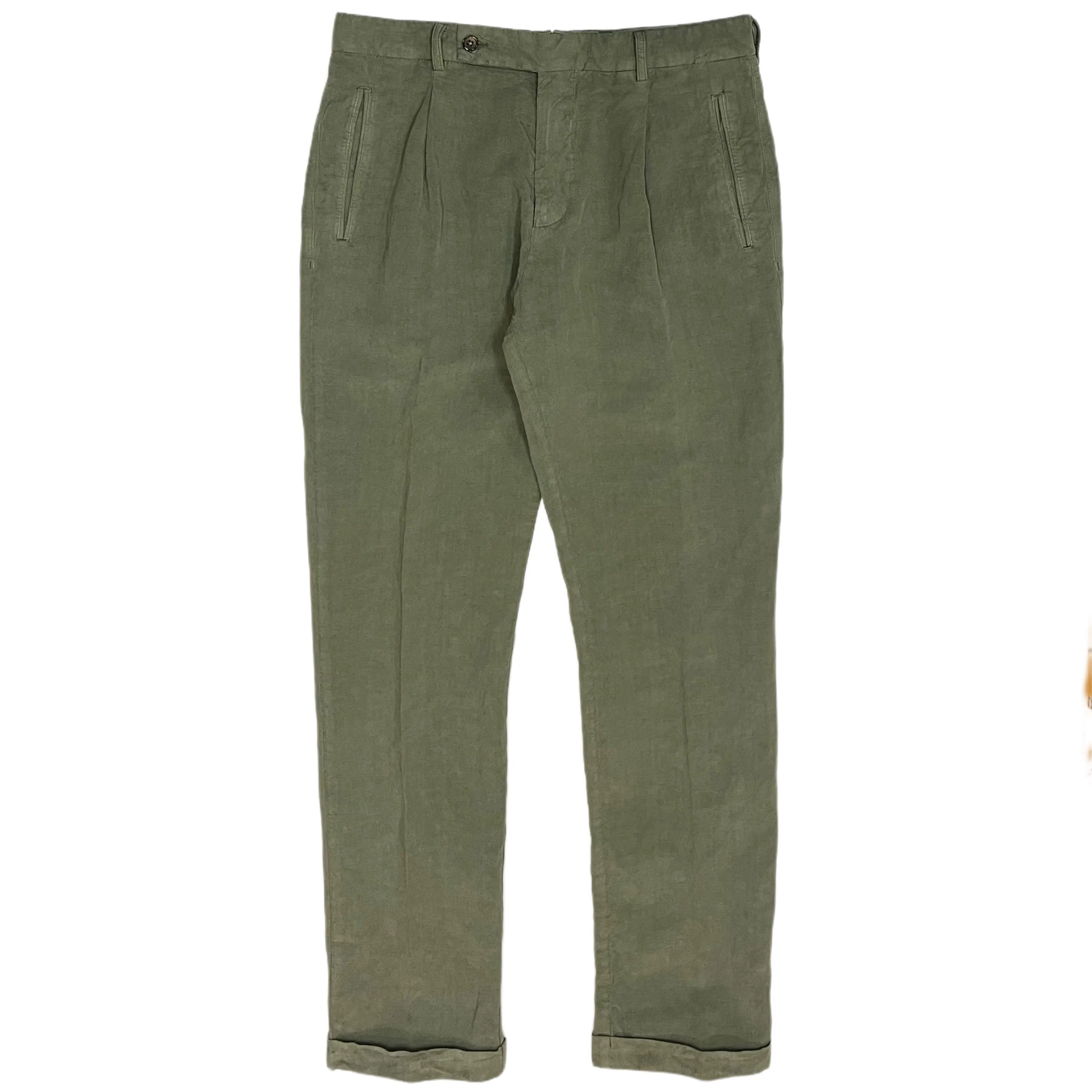 FRESH Positano Lyocell Linen Pleated Chino Pants In Green