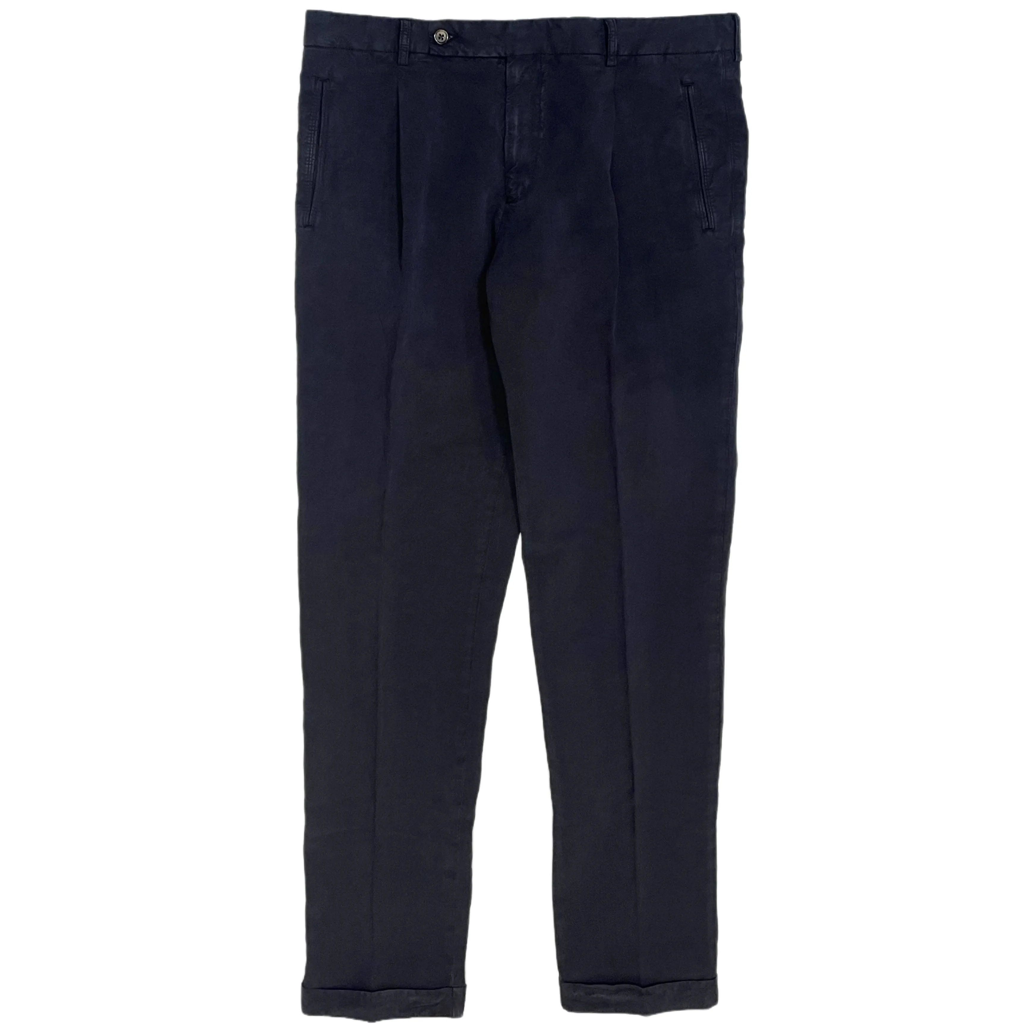 FRESH Positano Lyocell Linen Pleated Chino Pants In Navy