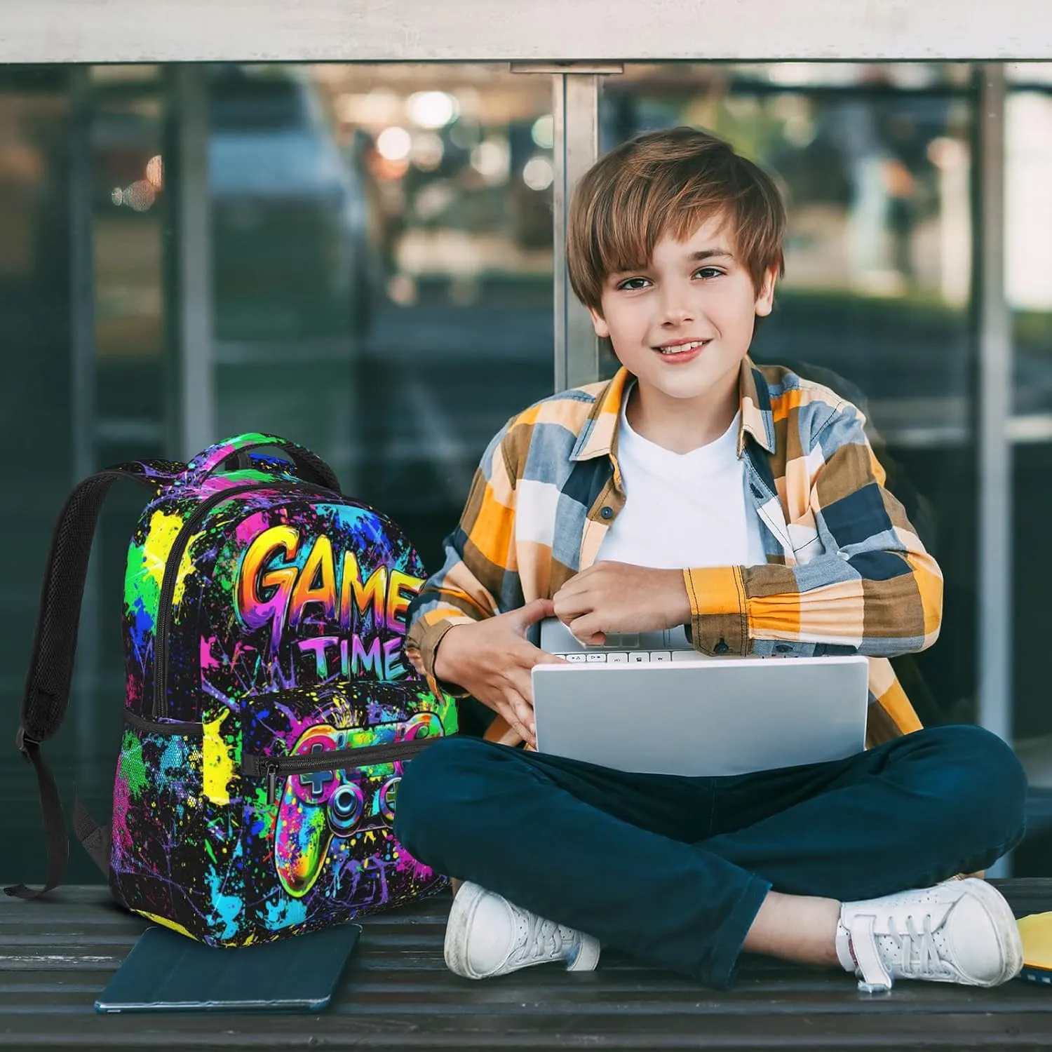 Game School Backpack for Boys Teen Graffiti Gaming Backpack for Kids 6-18 Game Bookbag for Kids Children Elementary Computer Laptop School Bag for Travel Hiking Camping Gift for Game Lovers