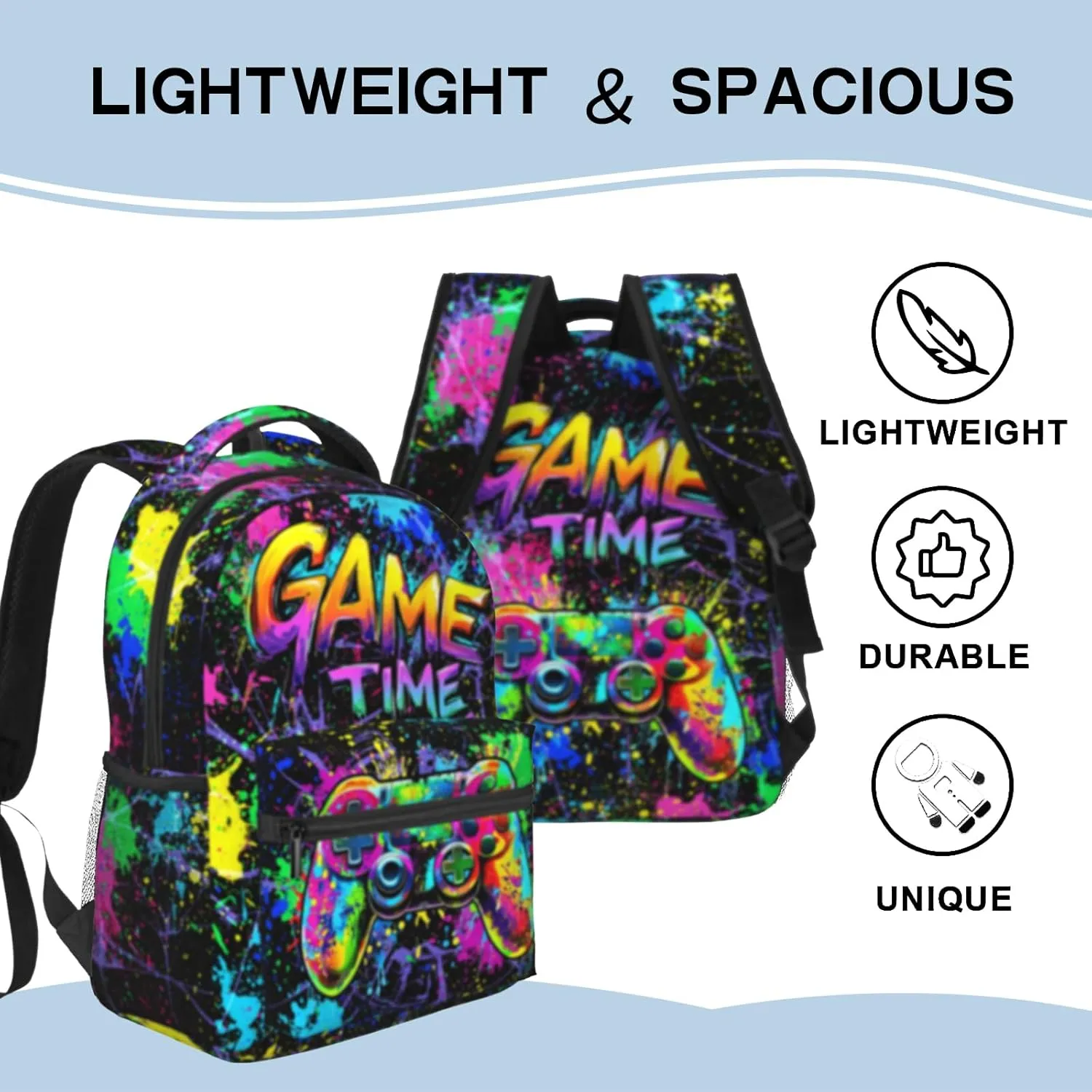 Game School Backpack for Boys Teen Graffiti Gaming Backpack for Kids 6-18 Game Bookbag for Kids Children Elementary Computer Laptop School Bag for Travel Hiking Camping Gift for Game Lovers