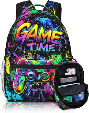 Game School Backpack for Boys Teen Graffiti Gaming Backpack for Kids 6-18 Game Bookbag for Kids Children Elementary Computer Laptop School Bag for Travel Hiking Camping Gift for Game Lovers