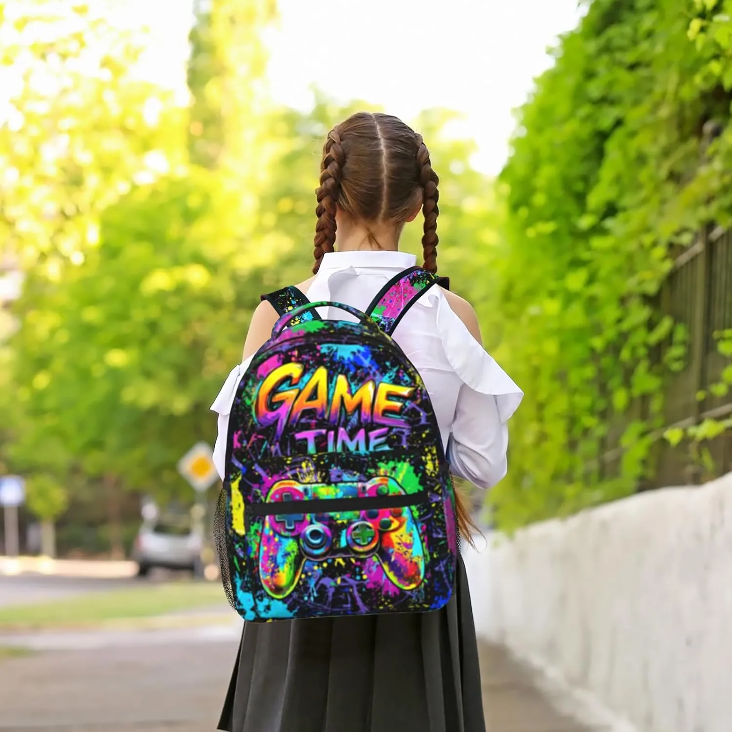 Game School Backpack for Boys Teen Graffiti Gaming Backpack for Kids 6-18 Game Bookbag for Kids Children Elementary Computer Laptop School Bag for Travel Hiking Camping Gift for Game Lovers