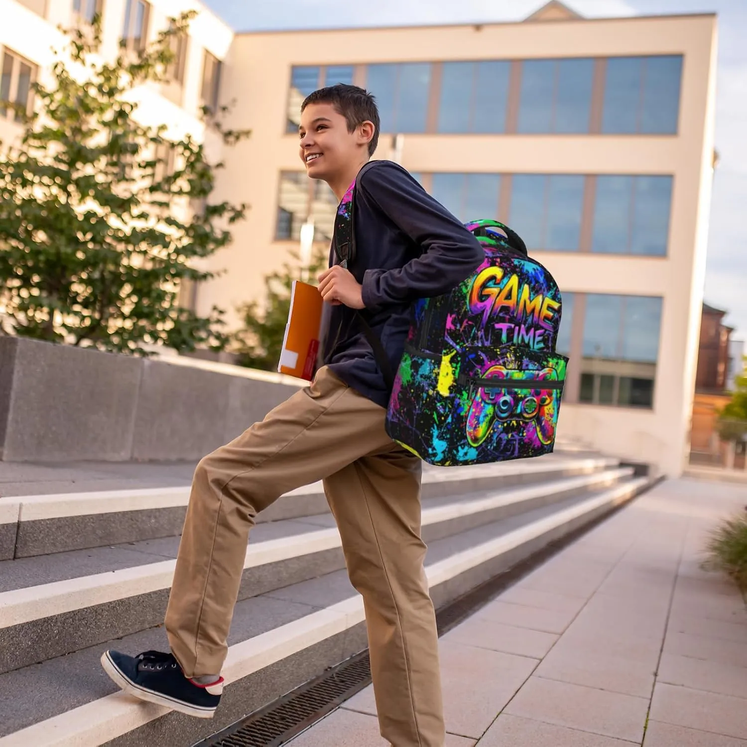 Game School Backpack for Boys Teen Graffiti Gaming Backpack for Kids 6-18 Game Bookbag for Kids Children Elementary Computer Laptop School Bag for Travel Hiking Camping Gift for Game Lovers