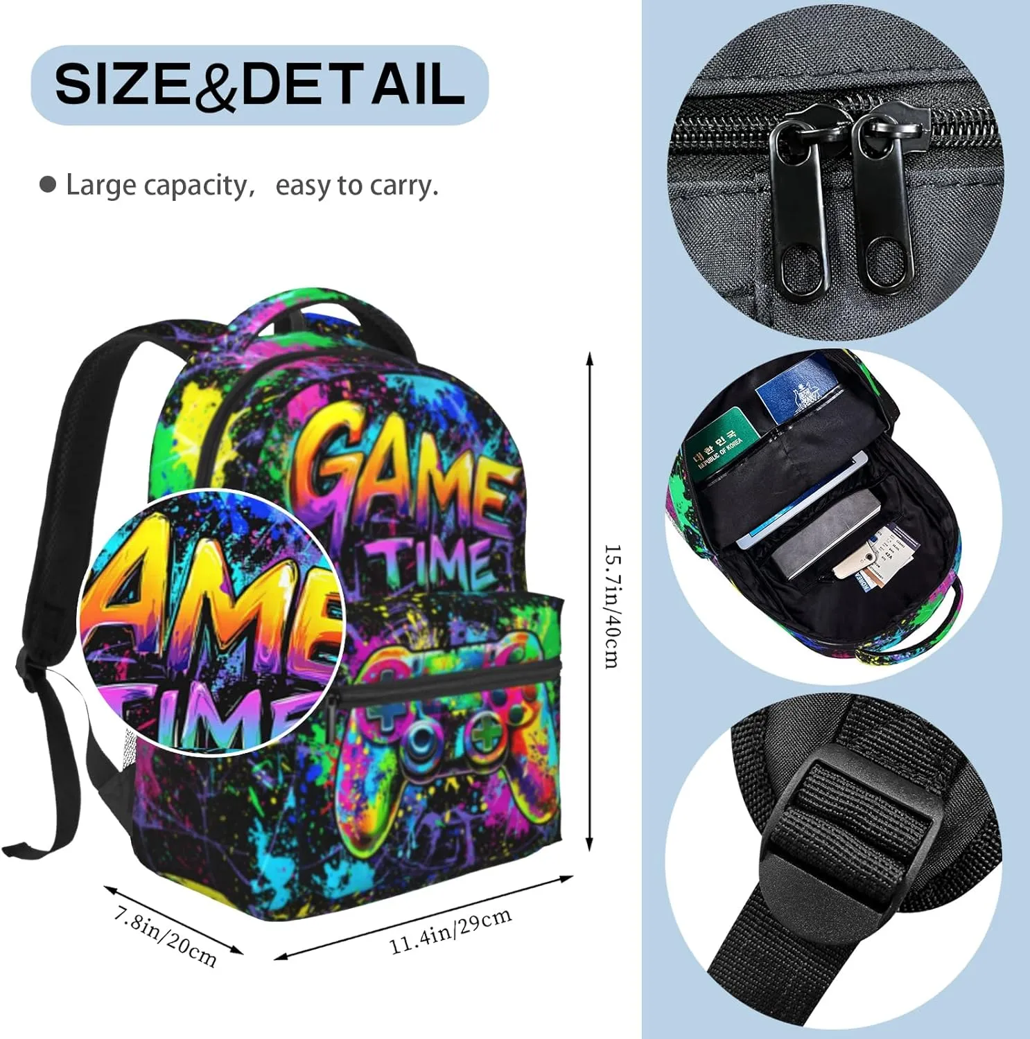 Game School Backpack for Boys Teen Graffiti Gaming Backpack for Kids 6-18 Game Bookbag for Kids Children Elementary Computer Laptop School Bag for Travel Hiking Camping Gift for Game Lovers