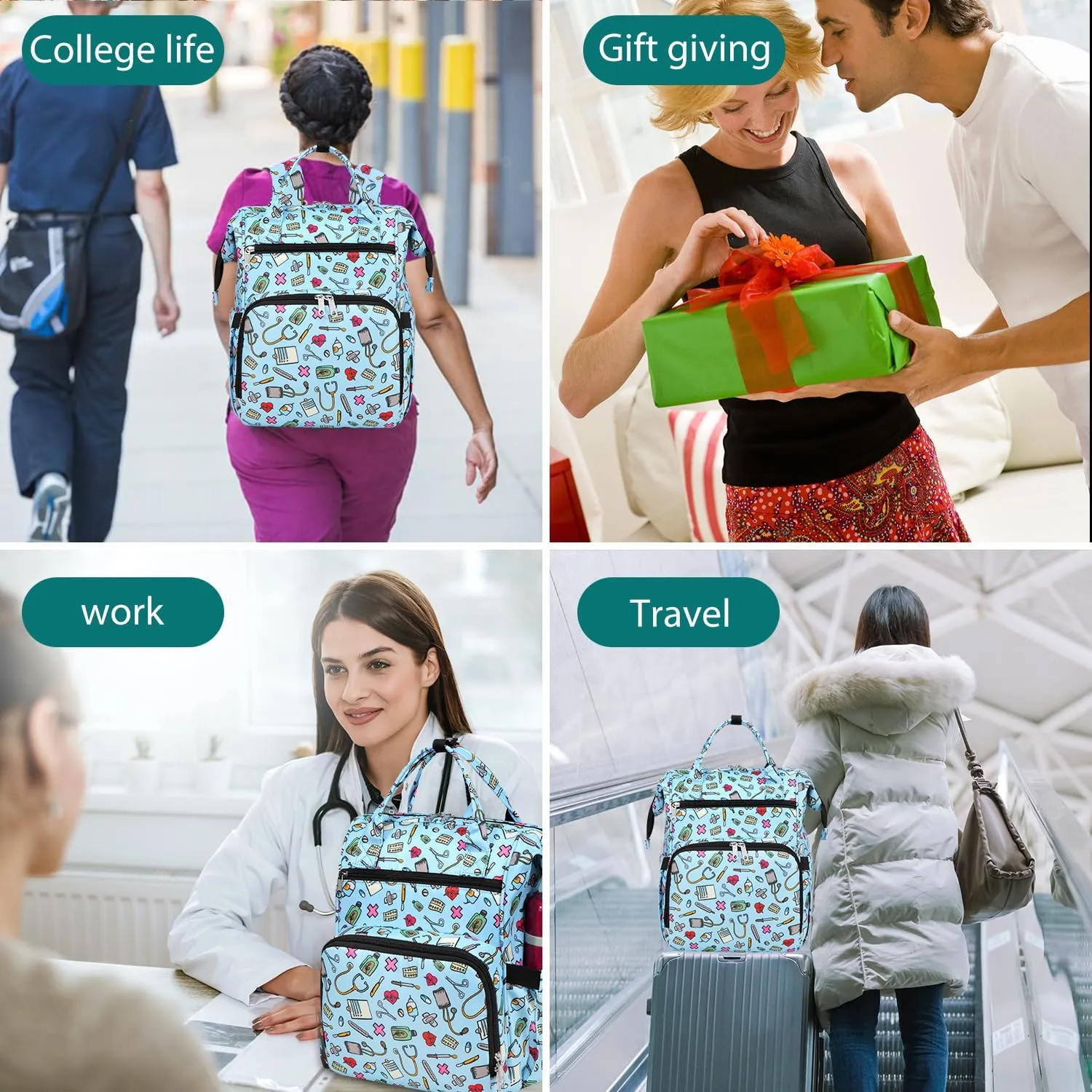 Gatycallaty Women's Large Backpack Purse - 10.6"L x 7.6"W x 16.4"H, 20L Capacity, 2 Compartments, 12 Pockets, Holds 15.6" Laptop