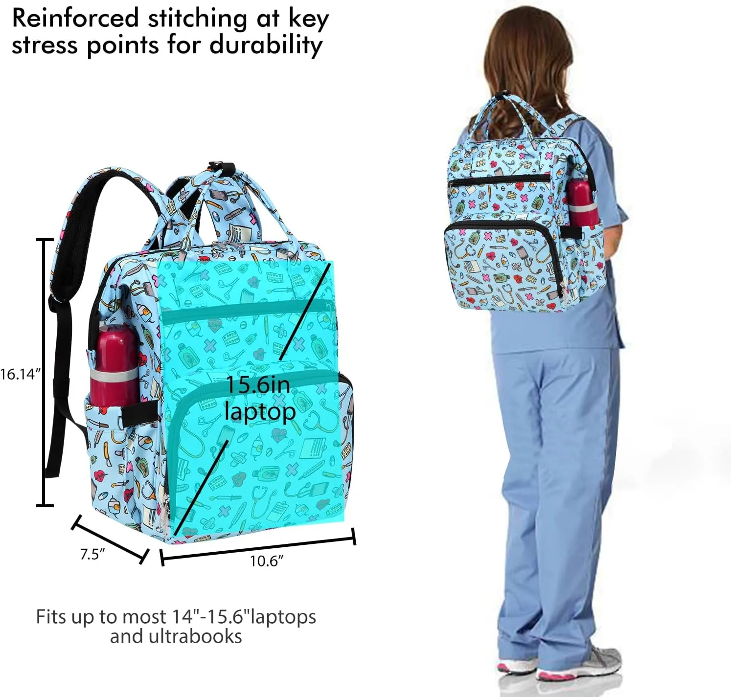 Gatycallaty Women's Large Backpack Purse - 10.6"L x 7.6"W x 16.4"H, 20L Capacity, 2 Compartments, 12 Pockets, Holds 15.6" Laptop