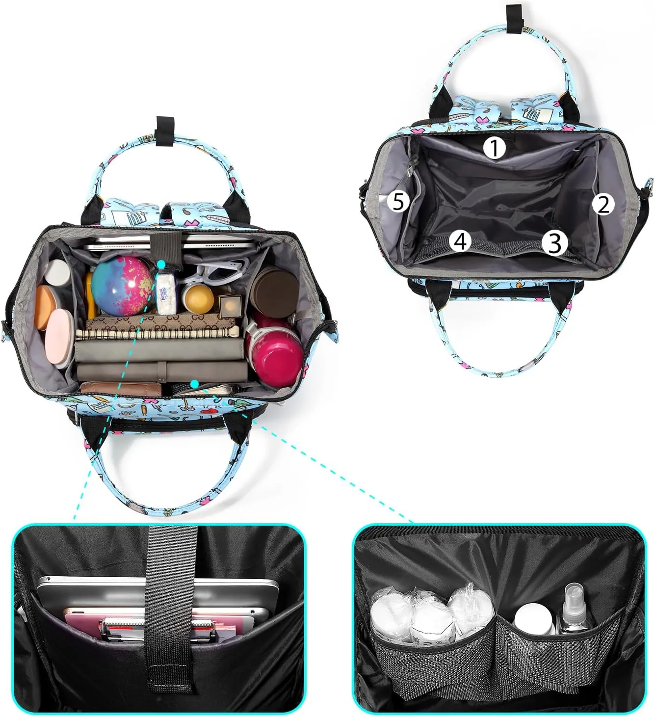 Gatycallaty Women's Large Backpack Purse - 10.6"L x 7.6"W x 16.4"H, 20L Capacity, 2 Compartments, 12 Pockets, Holds 15.6" Laptop