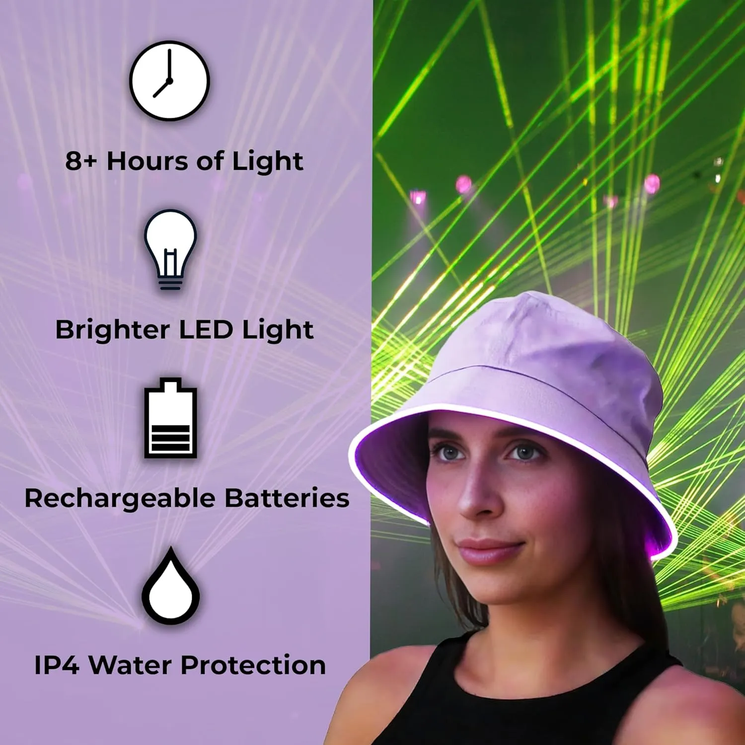 GEN 2 Multicolor LED Bucket Hat - 7 LED Colors Reversible Bucket Hat - Faux Leather Rave Bucket Hat for Men, Women