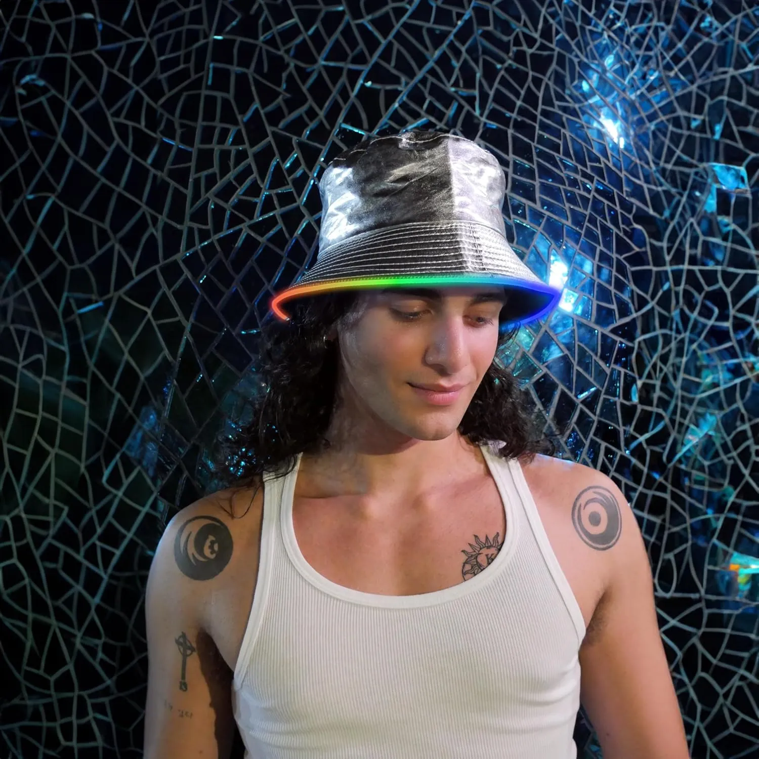 GEN 2 Multicolor LED Bucket Hat - 7 LED Colors Reversible Bucket Hat - Faux Leather Rave Bucket Hat for Men, Women