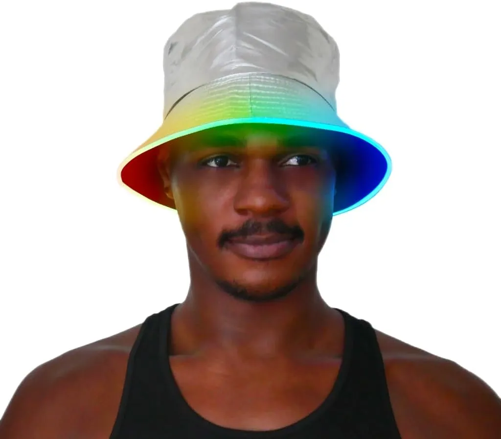 GEN 2 Multicolor LED Bucket Hat - 7 LED Colors Reversible Bucket Hat - Faux Leather Rave Bucket Hat for Men, Women