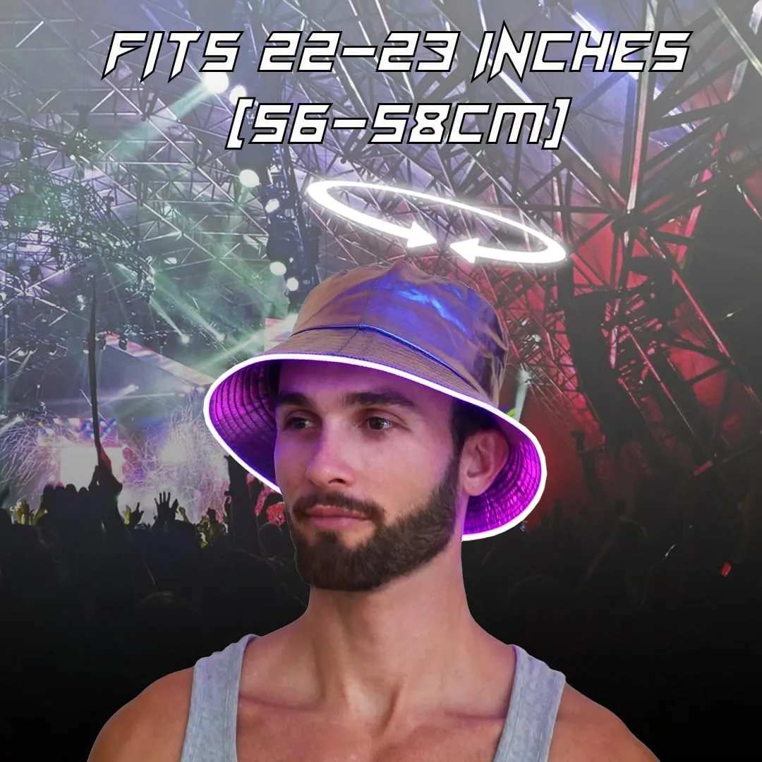 GEN 2 Multicolor LED Bucket Hat - 7 LED Colors Reversible Bucket Hat - Faux Leather Rave Bucket Hat for Men, Women