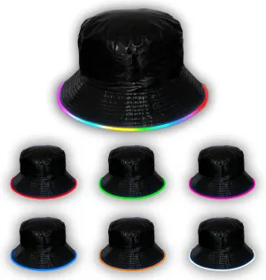 GEN 2 Multicolor LED Bucket Hat - 7 LED Colors Reversible Bucket Hat - Faux Leather Rave Bucket Hat for Men, Women