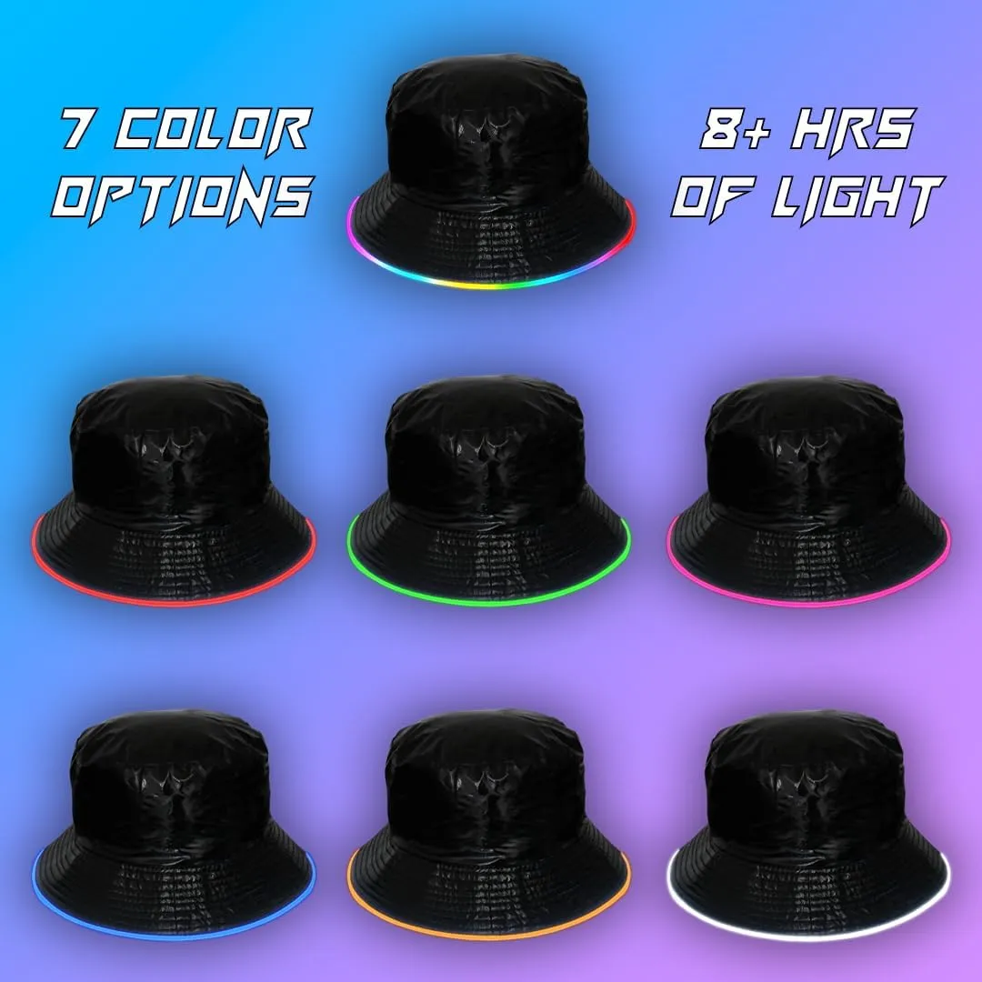 GEN 2 Multicolor LED Bucket Hat - 7 LED Colors Reversible Bucket Hat - Faux Leather Rave Bucket Hat for Men, Women