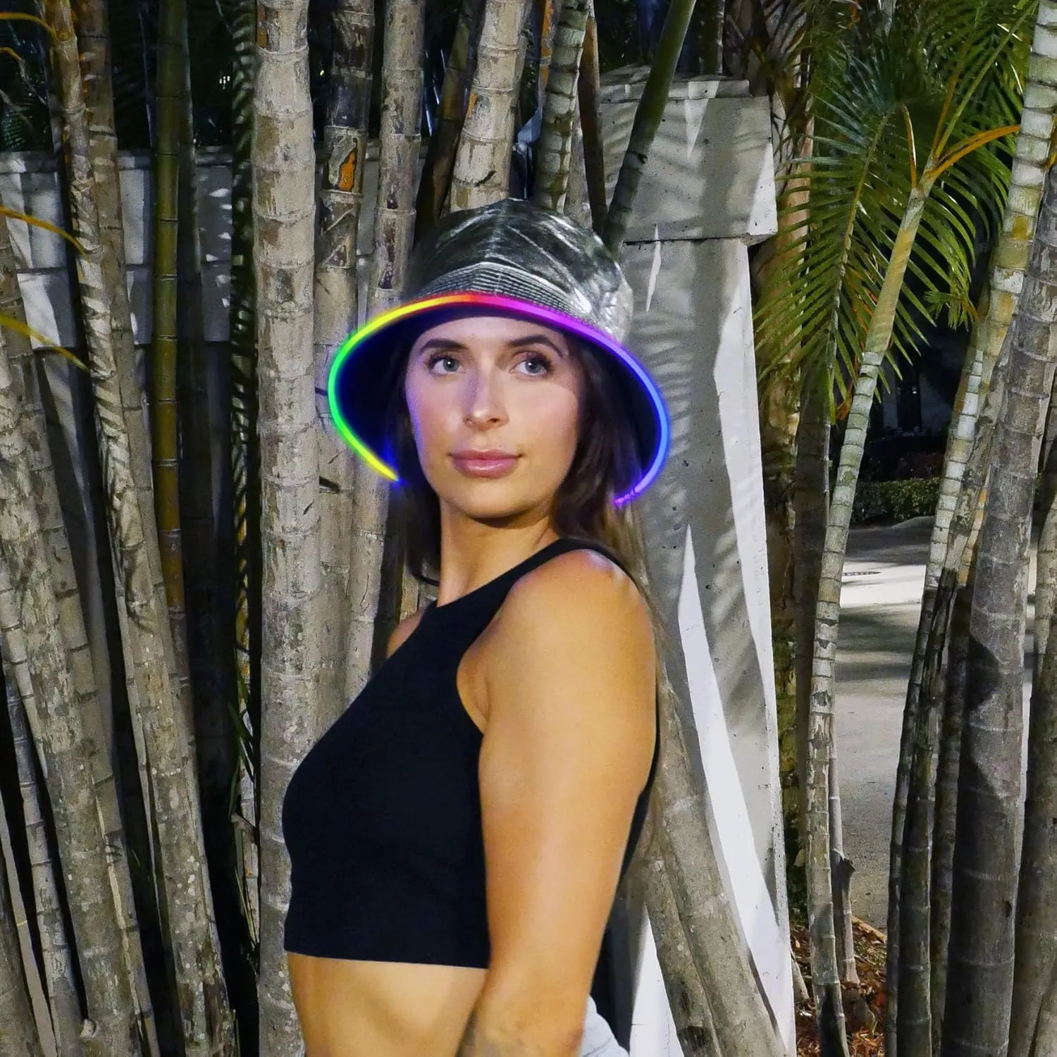 GEN 2 Multicolor LED Bucket Hat - 7 LED Colors Reversible Bucket Hat - Faux Leather Rave Bucket Hat for Men, Women