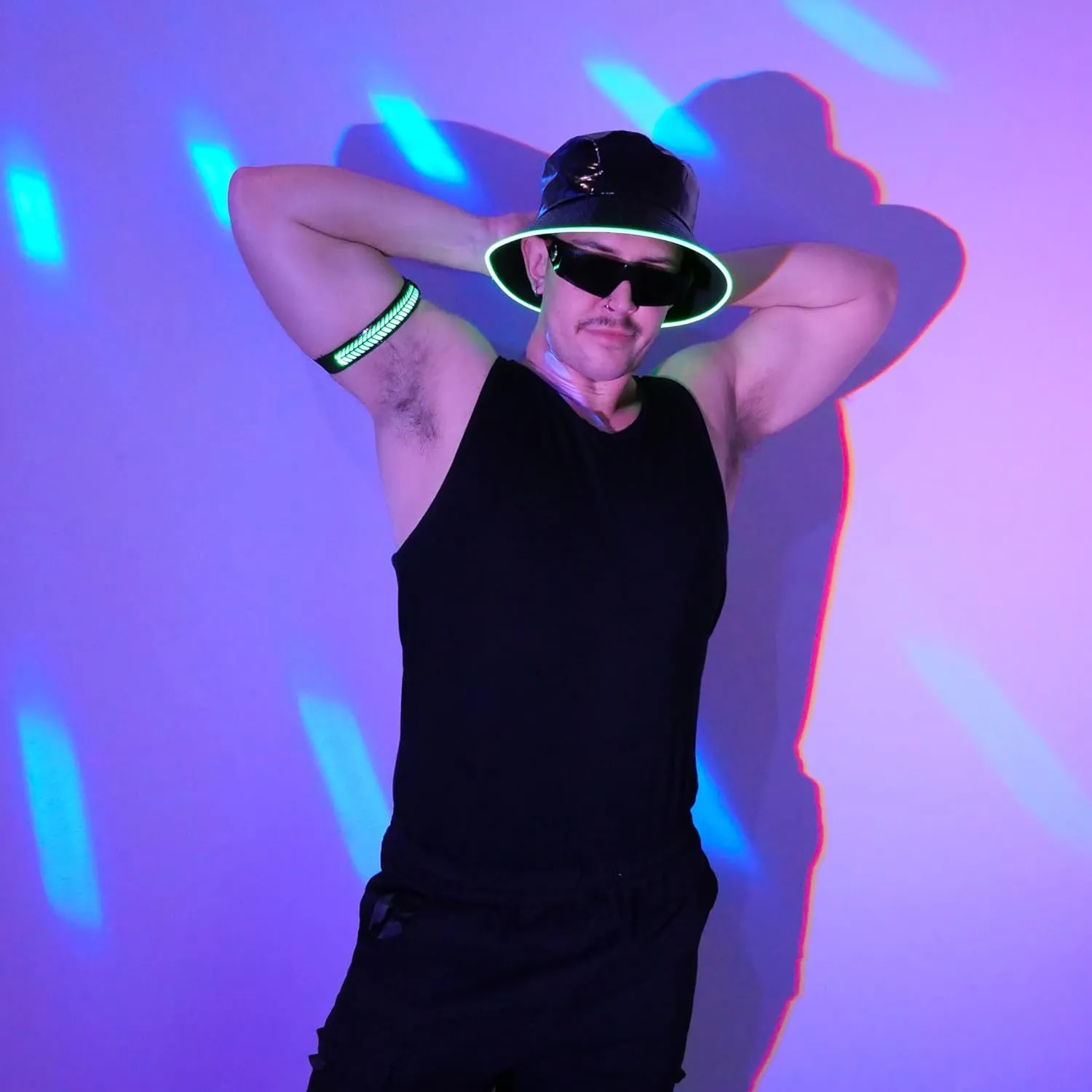 GEN 2 Multicolor LED Bucket Hat - 7 LED Colors Reversible Bucket Hat - Faux Leather Rave Bucket Hat for Men, Women