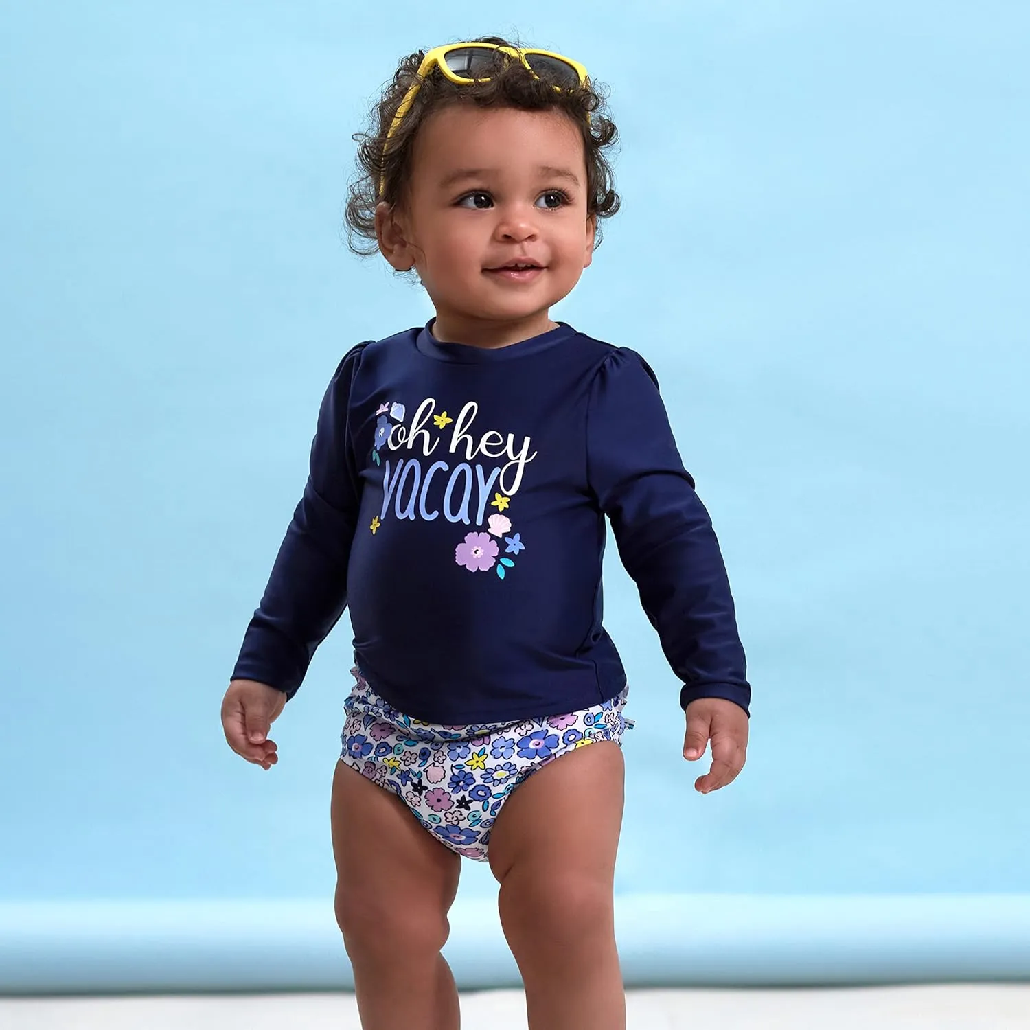 Gerber Baby Girls' Baby Toddler Long Sleeved Rashguard Swim Bathing Suit Set