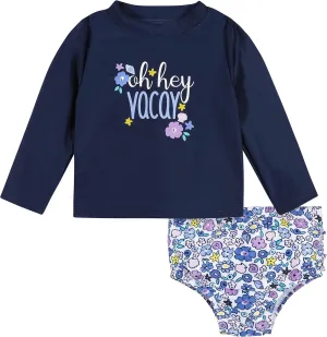 Gerber Baby Girls' Baby Toddler Long Sleeved Rashguard Swim Bathing Suit Set