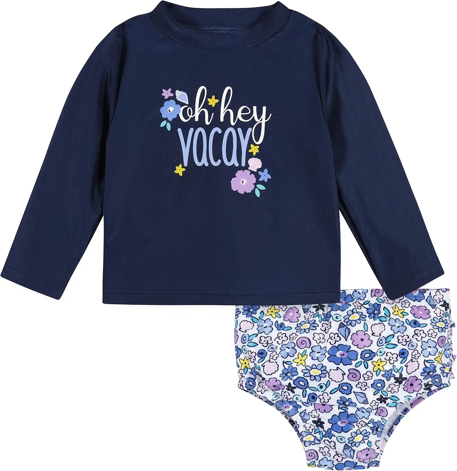 Gerber Baby Girls' Baby Toddler Long Sleeved Rashguard Swim Bathing Suit Set